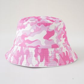 Double-sided fisherman hat new summer sun hat women's casual fashion trendy foldable camouflage pot hat (Color: Pink)