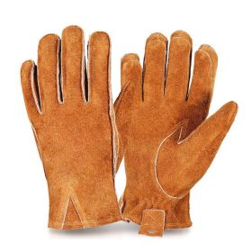 Man Work Gloves Stretchable Tough Grip Leather for Utility Construction Wood Cutting Cowhide Gardening Hunting Gloves 2010 (Color: Coffee-No Logo, size: XL)