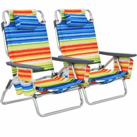 2 Pieces Folding Backpack Beach Chair with Pillow (Color: Yellow)