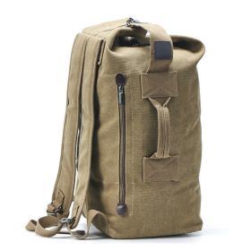 Men's Canvas Backpack Rucksack Hiking Travel Duffle Bag Military Handbag Satchel (Capacity: 35L Plus, Color: Khaki)