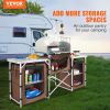 VEVOR Camping Kitchen Table, Folding Outdoor Cooking Table with Storage Carrying Bag, Aluminum Cook Station 3 Cupboard & Detachable Windscreen, Quick