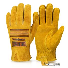 Man Work Gloves Stretchable Tough Grip Leather for Utility Construction Wood Cutting Cowhide Gardening Hunting Gloves 2010 (Color: Yellow-Logo, size: M)